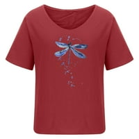 Žene izlaske vrhova Estetske košulje okrugli vrat kratkih rukava cvjetni ispis bluza crveni l