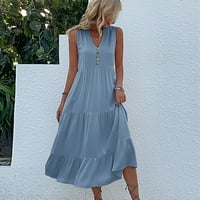 Pejock ljetne haljine za žene casual jedno-ramena bez rukava bez rukava svijetlo plava xl