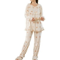 Homgro ženski viktorijanski pidžami pamučni dugi rukav pj Sleep odjeća ruffled pant na vratima vrata