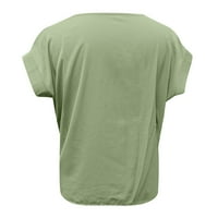 Majice za žene kratki rukav klotirani V-izrez mrežica na ramenu čvrsta boja modna casual top tine majica