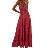 B91XZ MIDI haljine za žene Formalne ženske vune s reznim crnkama cvjetna duga haljina boemska plaža