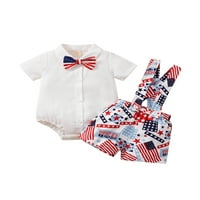 BMNMSL Dan nezavisnosti Baby Gentleman Odjeća Bowtie Majice ROMPER STARS Stripe Flag Kombinezone za