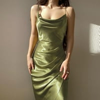 Ženske haljine Halter Maxi modni poklopac s punim rukavima bez rukava zelena 3xl
