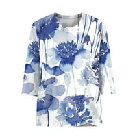 Hanas vrhovi ženski modni casual Sedmo rukav tiskani pulover O-izrezom TOP Blue XXL