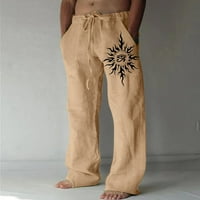 Mens Fashion Casual tiskani posteljina pantalone u glavnim hlačama Velike veličine Hlače Jeans Khaki