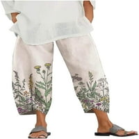 Dabuliu Žene Ležerne prilike posteljine ravne hlače za noge Visoke stručne hlače na plažima Tvrtne hlače