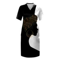 FOPP prodavač Velika haljina Ženska V-izrez ljetna haljina tiskana haljina s kratkim rukavima s džepovima tamno siva s