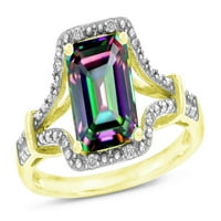 Star K Octagon Emerald Cut Duinbow Mystic Topaz Vintage Look Split Shanke Prsten u KT Žuto zlatno Veličina