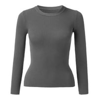 Ženski pleteni džemper od pune boje O-izrez dno dno džemper vrpce sivi l