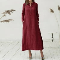 Ljetne haljine za žene s dugim rukavima A-line dugi modni klub Čvrsta V-izrez haljina crvena xxxl