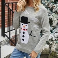HGW džemper za ženski mali snjegović uzorak božićni pleteni džemper snijega pahuljica okrugla vrata