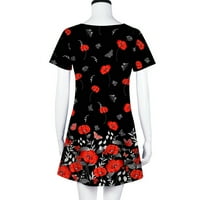 Mini haljine za žene Ljeto kratkih rukava Crewneck Sunderss Tunic Mekano cvjetno ispis Labavo uzdizanje