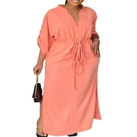Glookwis ženske haljine V izrez Ljeto plaža Sundress roll rukava Maxi haljine party kaftan solidna boja
