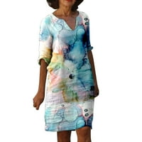 Haljina za žene Vintage Print V izrez srednje dužine Dnevne haljine od pola rukava