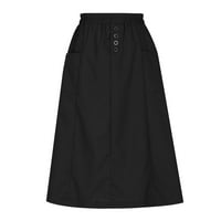 Qolati ženska pamučna posteljina midi suknja Ljetna casual elastična struka A-line suknje lagana labava