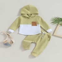 Qinghua Toddler Baby Boy Jesenska odjeća Kontrastna boja Dugi rukav dukseri Duljine hlače od pune boje