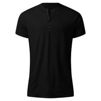 Muška majica pletene rastezanje Henley Slim Fit s kratkim rukavima mišićne majice crna l