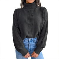 Ženski tunik dugih rukava dugih rukava prevelizirani pleteni džemper džemperi za žene turtleneck džemper crni l