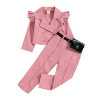 Pedort Outfit Set Toddler u Big Kid Tops Košulje Hlače postavite dječju odjeću Outfit Pink, 130