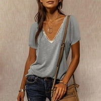Ženska modna ljetna nova V izrez Color Collision Loose Casual majica s kratkim rukavima S-XL