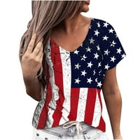 Ženska američka zastava vrhovi 4. jula kratki rukav V izrez T majice Ljeto Patriotsko SAD Fashion Cosy