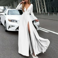 Puawkoer V-izrez modne rukavice bez rukava Casual ženska ženska haljina vjenčanica XL bijela
