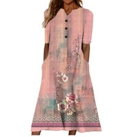 Ljetne haljine za žene Trendy kratki rukav A-line srednjeg dijela Leisure Henley Ispirana haljina Pink