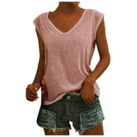 Ženski vrhovi pune boje bez rukava, ljetni okrugli izrez majice ružičasti XL