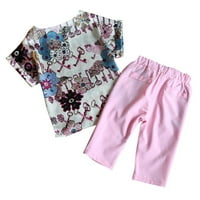 Spring Toddler Kids Girls Majica Cvjetni print Kratki rukav + pantalone Outfits set sa bowknot vrpcom