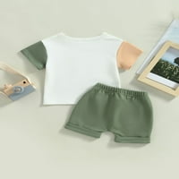 TODDLER Baby Boy ljetni odjel patchwork plaženi trak kratki rukav majica vrhova kratke hlače za crtanje