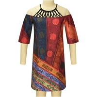 Ležerne haljine za ženske jakne haljina posada kratkih rukava od tiskanog crvenog xxl