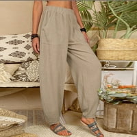 Cotonie ženske pamučne posteljine harem hlače labave joge hlače sa džepovima elastična struka široke noge pune boje casual dugačke hlače ples vježbanje joggers hlače