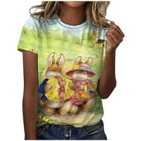 Uskršnji ženski majica Casual Easter Print Slatka zeko i jaja Grafički okrugli vrat Kratki rukav Ties Bluzes