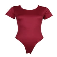 Voguele Ženske majice za rub s kratkim rukavima Bodisuit Basic Beach Top Stretchy Tumpsuits crvena 3xl