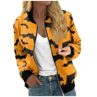 Tking Modne jakne za žene Dugih rukava Lagana zip usečena Halloween Print Outerwear Casual Quilted Jackets