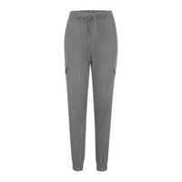 Lounge hlače Žene pune boje casual elastičnih struka Strip bočne džepove Olovke hlače siva 3xl