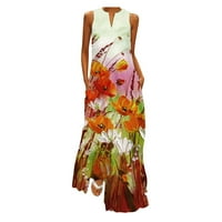 Haljine za žene Ljetna casual haljina cvjetna V-izrez bez rukava bez rukava srednje duljine labave haljine