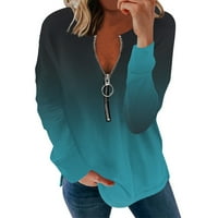 Majice Fabiurt za žene Žene Modni gradijentni pringting casual patentni patentni rukavi Casual bluza