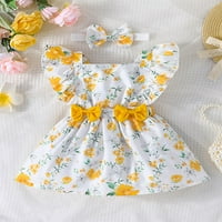 Jaweiwi Toddler Baby Girls Cvjetni haljina Ljetne casual ruffle leteće haljine i trake za glavu za zabavu