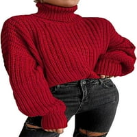 Žene prevelizirani kabel pletenica turtleneck džemper dugih rukava s dvostrukim ramenim pletivom pulover