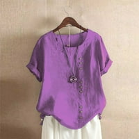 Ženski vrhovi okrugli dekolte Ženska bluza Labavi košulje u boji Skraćeno rukav Ljetno svjetlo Purple