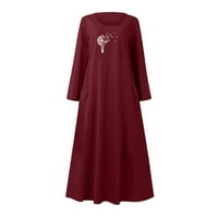 Ženske haljine Modni dugi rukav Ispis pamučne posteljine okrugla džepna haljina na klirensu