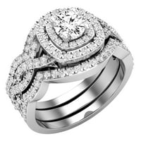 DazzlingRock kolekcija okrugli bijeli dijamantski halo Angažman prsten za žene u 18K bijelo zlato, veličine
