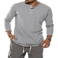 Zodanni Muški vrhovi Henley Neck T majice Modna majica Redovna fit bluza odmor Pulover svijetlo sivi