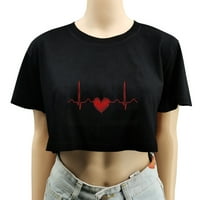 Olyvenn Smanjene košulje za žene Ljetna moda EKG Ljubav Heart Print Kratki rukav Crew Crt Laba Ležerne