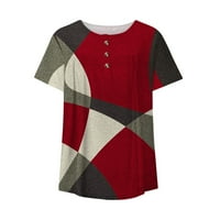 Ženske košulje Ženski blok u boji V-izrez blok patchwork tiskani gumb kratki rukav majica Top Wine L
