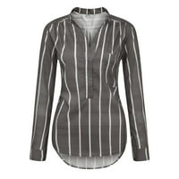 Žene dugih rukava Striped Thirt The Casual Button V izrez rever za vrat Bluze Labavi meki kombinirani