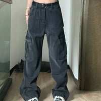 TUPHREGYOW ženske ravnotežne pantalone sa širokim nogama baggy casual traperice hlače sa džepovima Čvrsti