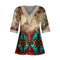 Feternal ženska modna labava ležerna tiskana čipkasti patchwork V-izrez majica Top ženske majice