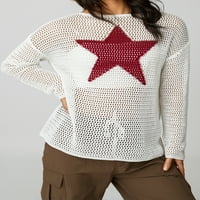 Dewadbow Žene izdubljene kukičane pletene džemper Vintage Cover up vrhovi Trendy dugih rukava pulover,